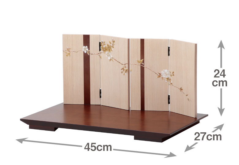 二曲一双金銀桜屏風木目ブラウン飾台