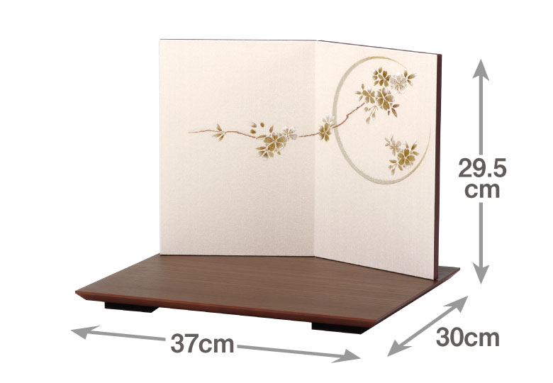 二曲金桜布張屏風オディール飾台