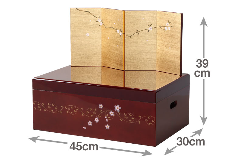 四曲枝小桜屏風溜塗収納飾台